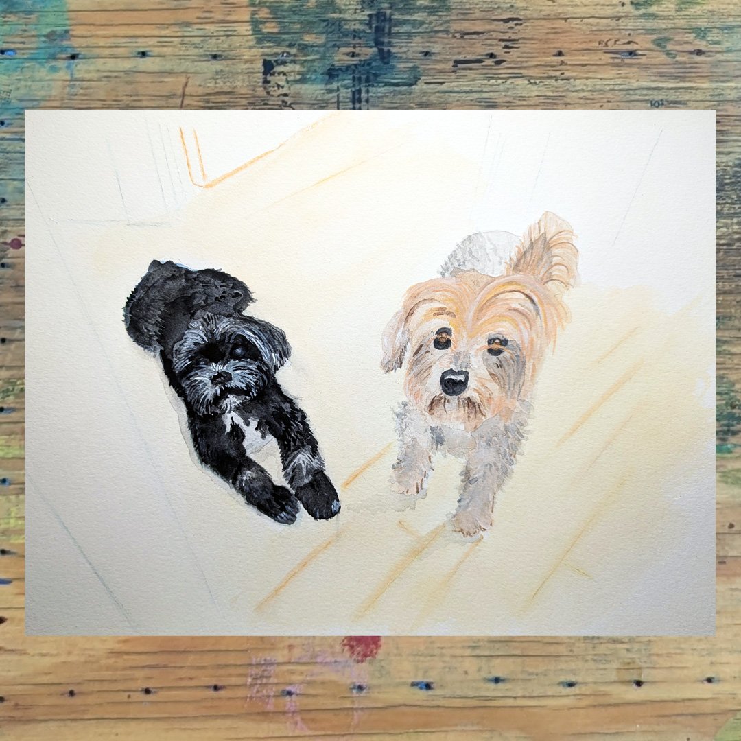 Gary and Max watercolor pet portrait